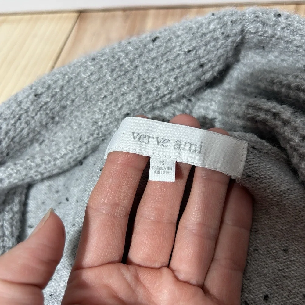 Verve Ami Women's Grey Cardigan Open Front Two Pocket Sweater Sz‎ S Shawl Collar